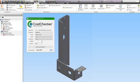 The CostChecker in the 3D CAD-System Autodesk Inventor