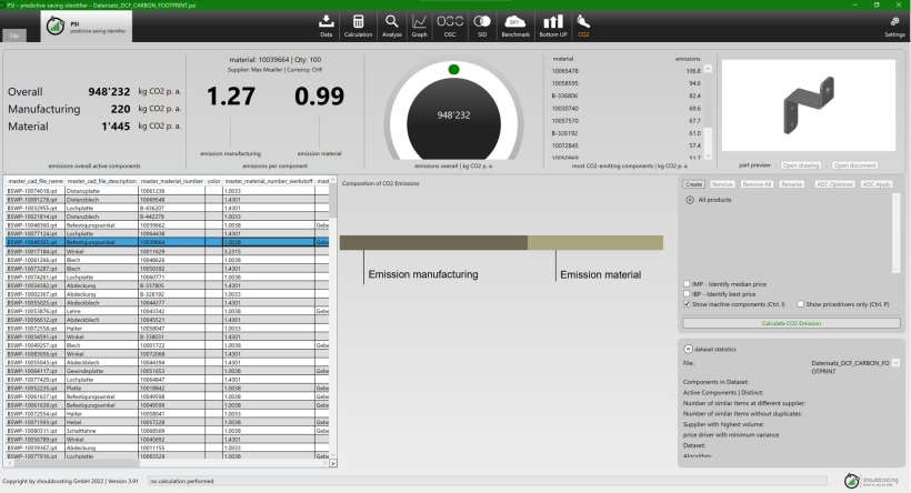 PSI Userinterface with Product Carbon Footprint Module